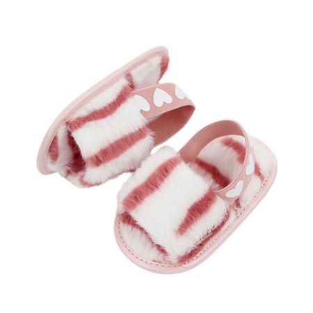 

MERSARIPHY Infant Baby Girls Plush Sandals Soft Sole Princess Open-toed Flat Shoes for Walking