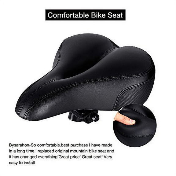 TONBUX Most Comfortable Bicycle Seat, Bike Seat Replacement with Dual Shock Absorbing Ball Wide Bike Seat Memory Foam Bicycle Gel Seat with Mounting Wrench (Black)