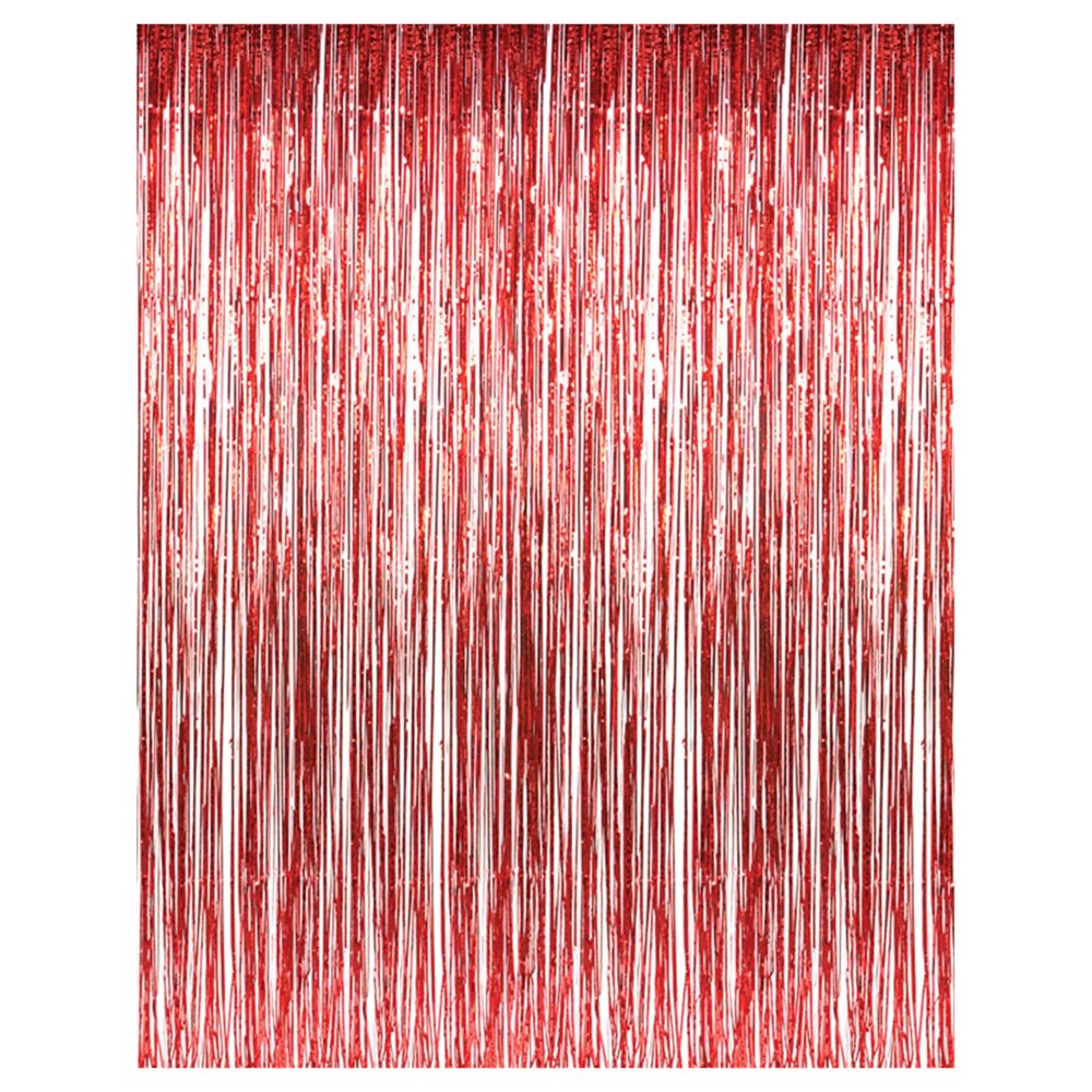 Rhode Island Novelty 3' x 8' Red Tinsel Foil Fringe Door Window Curtain Party Decoration
