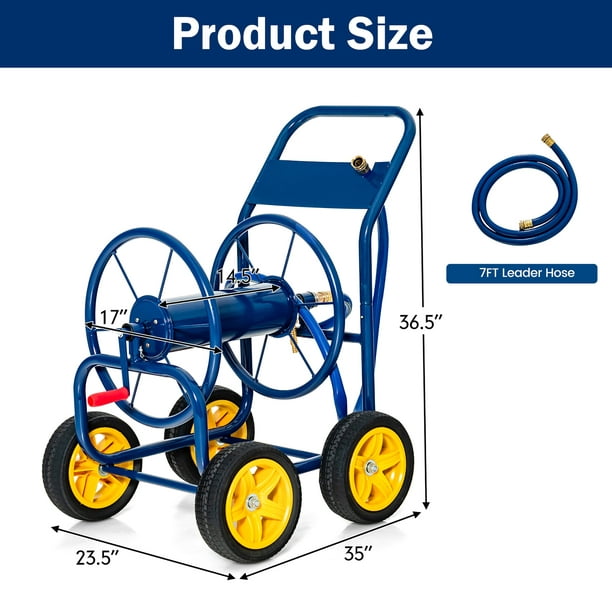 Costway Garden Hose Reel Cart Holds 330ft of 3/4or 5/8 Hose 400ft of 1/2  Hose Blue 