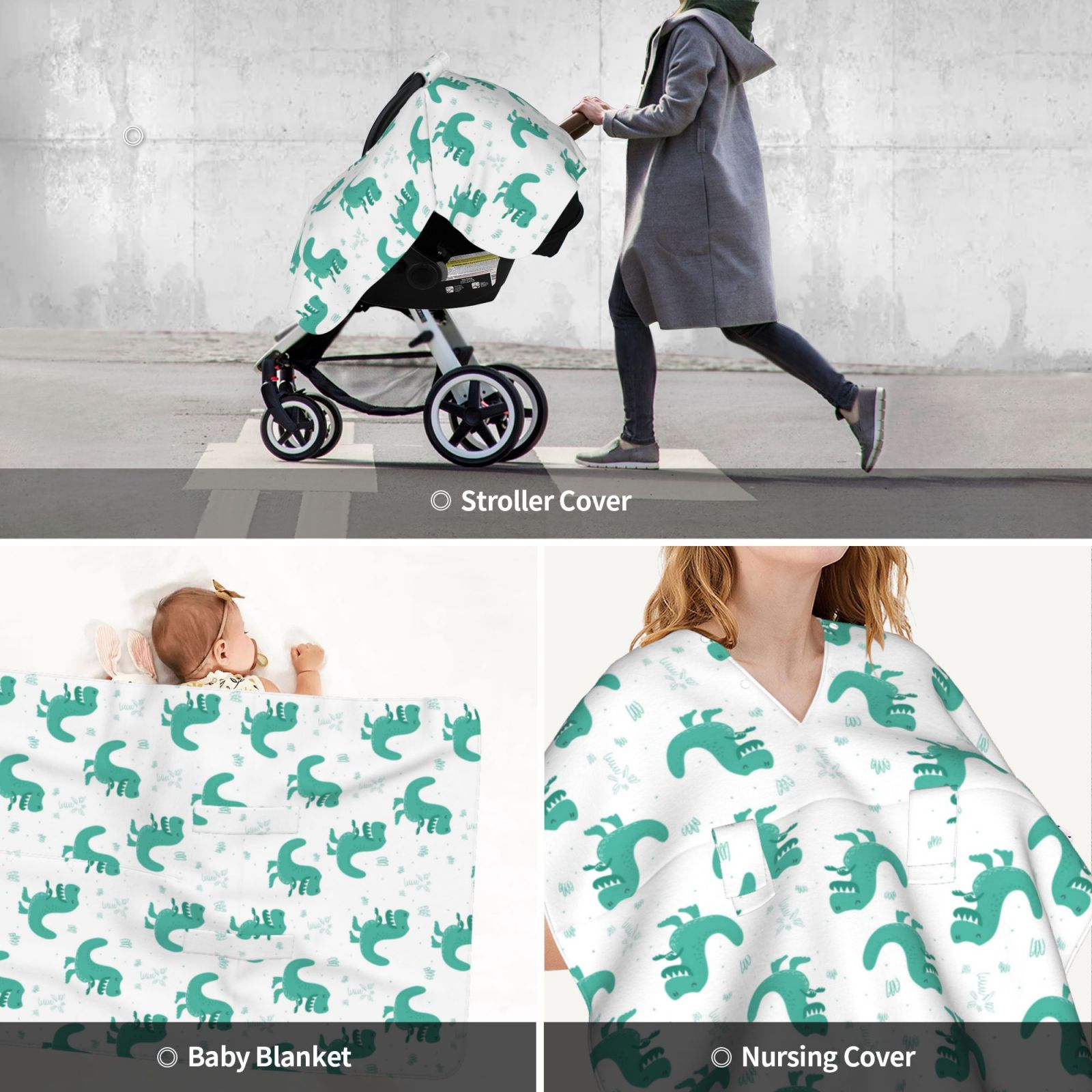 Car Seat Cover Baby - green Dinosaur print Breathable Infant Car Seat Cover for Baby Carseat, Lightweight Comfort Baby Essentials Must Haves Newborn Stuff for Girl Boy