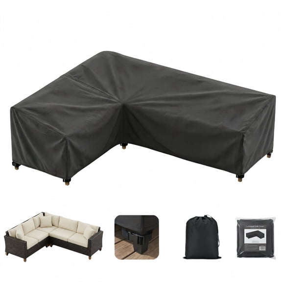 Seralis Patio Furniture Covers 83"x106" Black L-Shaped Sectional Patio Sofa Cover 420D Heavy Duty UV Resistant Waterproof