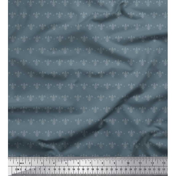 Soimoi Viscose Chiffon Fabric Dot & Fleur De Lis Damask Print Fabric by the Yard 42 Inch Wide