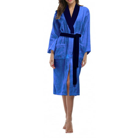 Skylinewears Women’s 100% Terry Cotton Bathrobe Toweling Gown Robe Two tone Blue
