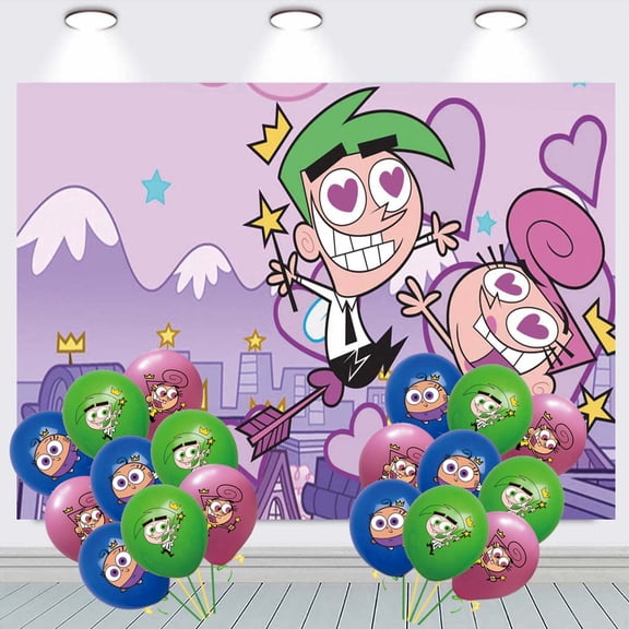 The Fairly Oddparents Backdrop Banner Balloons Party Decorations Supplies Taspestry Wall Decor Background Poster