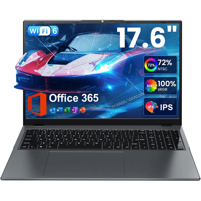 Golzer Portable 17,6 Pouces 16 Go RAM 640 Go Stockage, Windows 11 Ordinateur Professionnel, Intel N95 4 Cœurs, Écran 100 % sRGB FHD, Wi‐Fi 6, Clavier Rétroéclairé, Recharge Rapide 7000mAh, Office 365 Gratuit 1 An