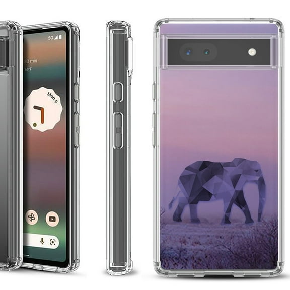 Shockproof Bumper Phone Case for Google Pixel 6a, by OneToughShield ® - Twilight Elephant