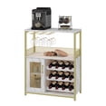thumbnail image 2 of Freestanding Wine Storage Cabinet with Glass Holder – 12-Bottle Wine Rack, 9-Glass Rack, Mesh Door & Adjustable Legs, Waterproof MDF for Kitchen, Dining Room, Home Bar(Gold), 2 of 8