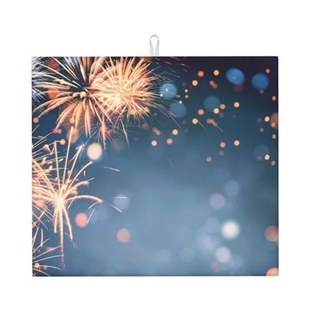 

Xecao Gold And Blue Fireworks Print Dish Drying Mat for Kitchen Counter Absorbent Coffee Bar Mat Dish Drainer Rack Mats Dining Room Decoration