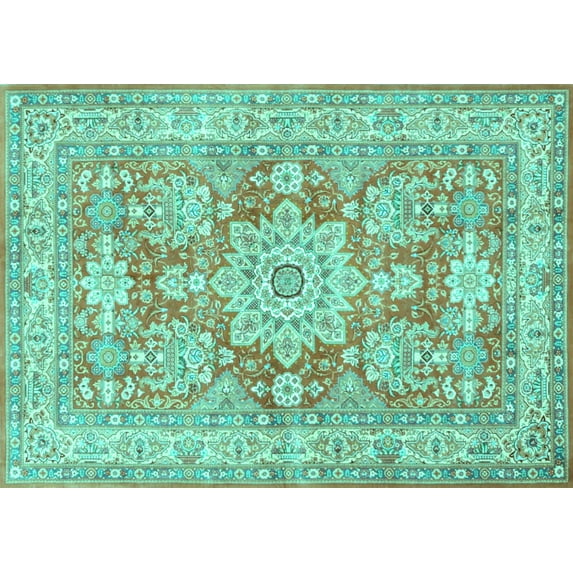 Ahgly Company Machine Washable Indoor Rectangle Medallion Turquoise Blue Traditional Area Rugs, 2' x 4'