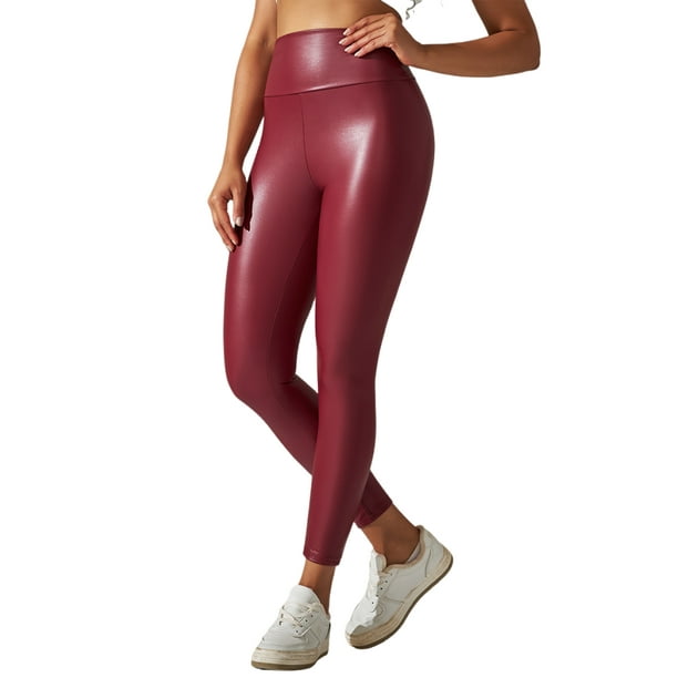 Innerwin Faux Leather Pants Slim Leg Ladies PU Pant Club High Waisted Casual Leggings Red M Walmart