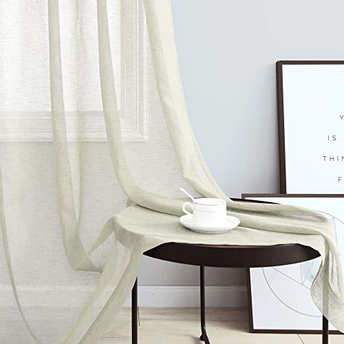 Beige Sheer Curtains 63 Inch Length for Bedroom Set of 2 Panels Grommet Semi Translucent Natural Linen Textured Curtains for Living Room Kitchen Rustic Beach Boho Decor 52x63 Inches Long Cream Colored