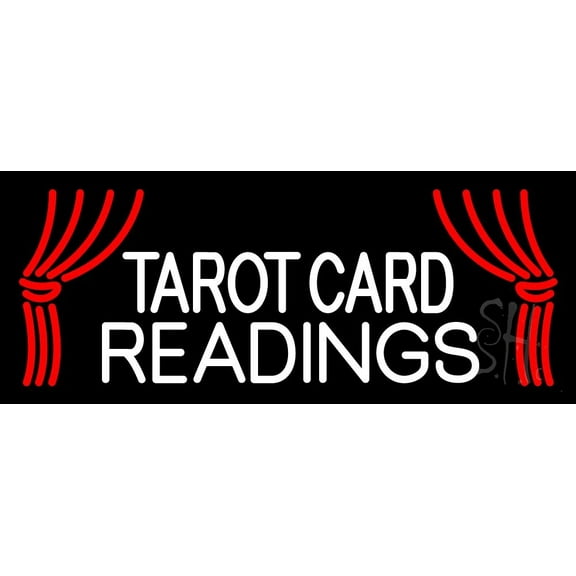 White Tarot Card Readings LED Neon Sign 13" Tall x 32" Wide - inches Black Square Cut Acrylic Backing, with Dimmer - Bright and Premium built indoor LED Neon Sign for Storefront.