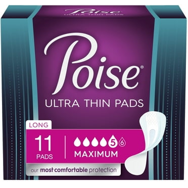 Poise Ultra Thin Incontinence/Bladder Control Pads, Maximum Absorbency, Long Length, 11 Count