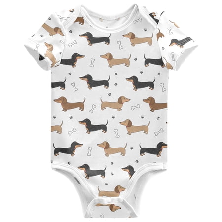 joogoo Playful Dachshunds Dog Pattern Baby Bodysuits Short Sleeve Cotton Onesies Clothes 6Months