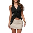 thumbnail image 2 of Women'S Tie Backless Halter Top Y2k Asymmetrical Wrap Going Out Tops Clubbing Party, 2 of 9