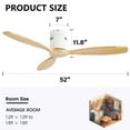 thumbnail image 5 of MIDODO 52'' Wood Ceiling Fan No Light, Indoor Outdoor Ceiling Fan with Remote, Noiseless Reversible DC Motor 3 Blade Ceiling Fan Without Light for Farmhouse Patio Living Room Bedroom, 5 of 7