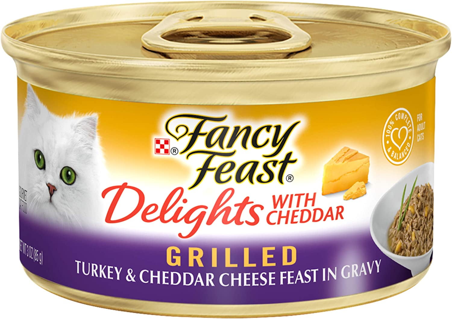 Fancy Feast Delights Grilled Turkey & Cheddar Cheese Feast in Gravy Wet Cat Food, 3 OZ (Pack of 24)