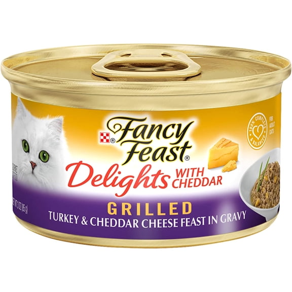 Fancy Feast Delights Grilled Turkey & Cheddar Cheese Feast in Gravy Wet Cat Food, 3 OZ (Pack of 12)