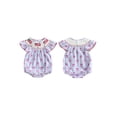 thumbnail image 2 of BemeyourBBs Newborn Baby Girl 4th of July Outfit Smocked Bubble Romper Patriotic Independent Day Summer Clothes Casual Plaid Print Flag Embroidery Fly Sleeves Bodysuit Jumpsuit, 2 of 9