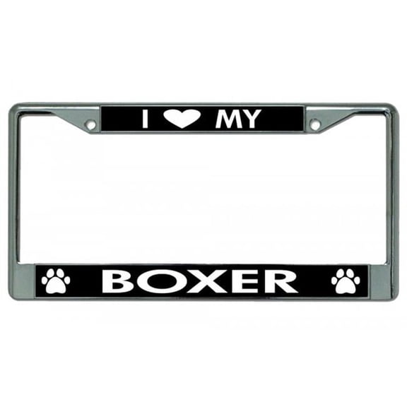 I Love My Boxer Chrome License Plate Frame