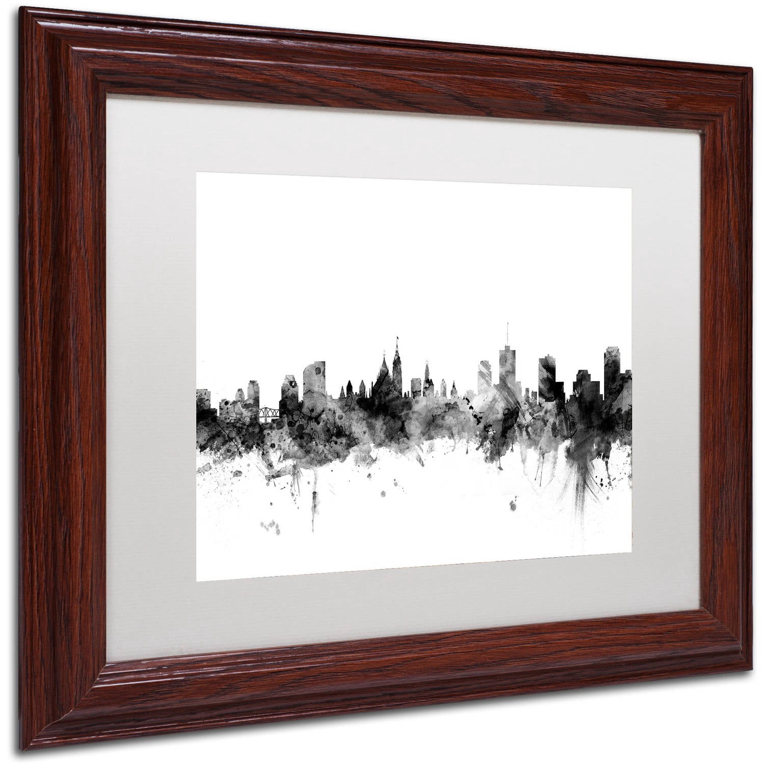 Trademark Fine Art "Ottawa Canada Skyline B&W" Canvas Art by Michael Tompsett, White Matte, Wood Frame
