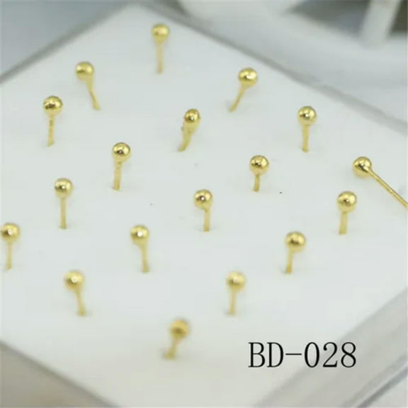EOEMY 20Pc 925 Sterling Solid Silver/Gold Small Ball Straight Bar Bone Nose Stud Rings-Gold