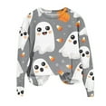 thumbnail image 3 of CLOISE Halloween Women's Sweatshirts Funny Ghost Graphic Oversized Sweatshirts Fall Long Sleeve Crewneck Hoodies Shirts Tunic Drop Shoulder Blouses Holiday Party Outfits Gray XL Treat, 3 of 4