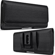 BOMEA Holster for Large iPhone Plus, Pro Max Models 17 16 15 14 13 12 11 Xs Max  Leather Cell Phone Belt Holder Case with Clip, Carrying Pouch Cover Fits Phone with Case on, Black