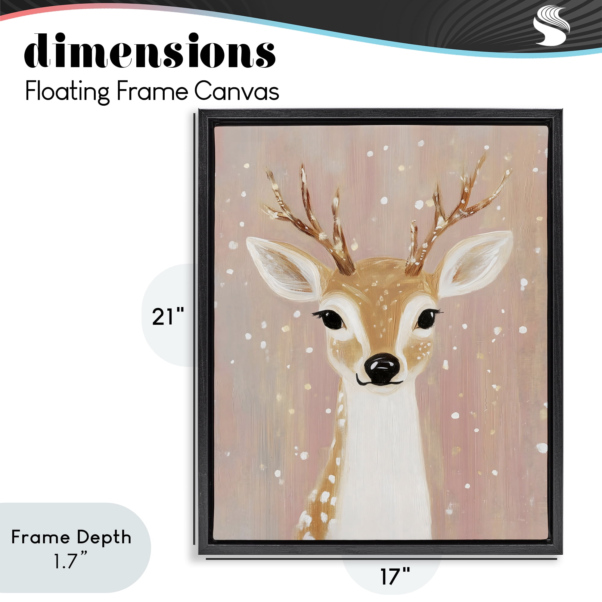 Stupell Industries Blush Pink Deer with Snowflakes Black Framed Floater Canvas Wall Art, design by The Prints Vibe