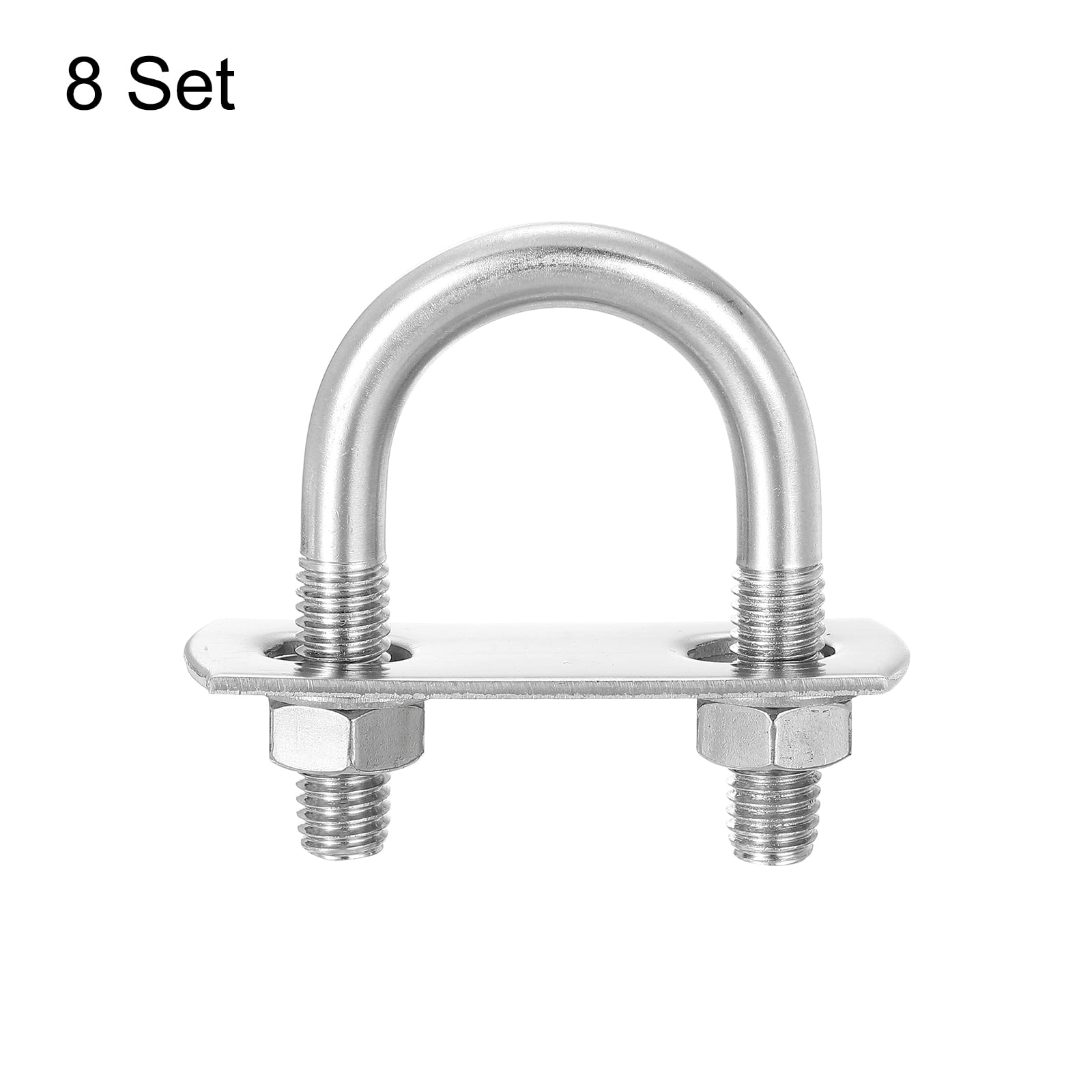 Round U-Bolts, 8 Sets 27mm(1.06") Inner Width 54mm Length M8 304 Stainless Steel U Clamp Bolt with Nuts and Plates