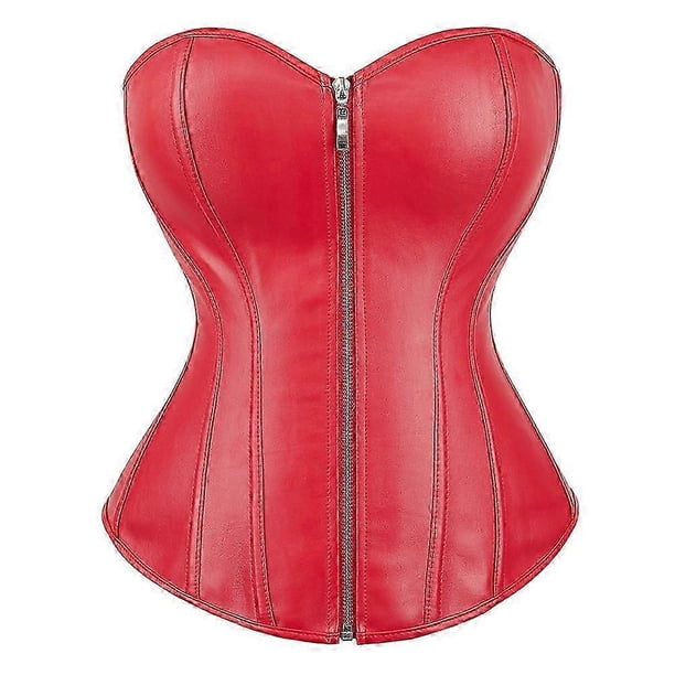 Corset Bustier Top Women Vintage Style Zip Faux Leather Overbust Corset Leather Nightclub Sexy Korsett Lingerie Strapless
