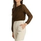 thumbnail image 4 of INSPIRAR CHIC Blusa de gasa para mujer con cuello de ojal, mangas de patchwork, elegante top de trabajo XL color marrón oscuro, 4 of 6