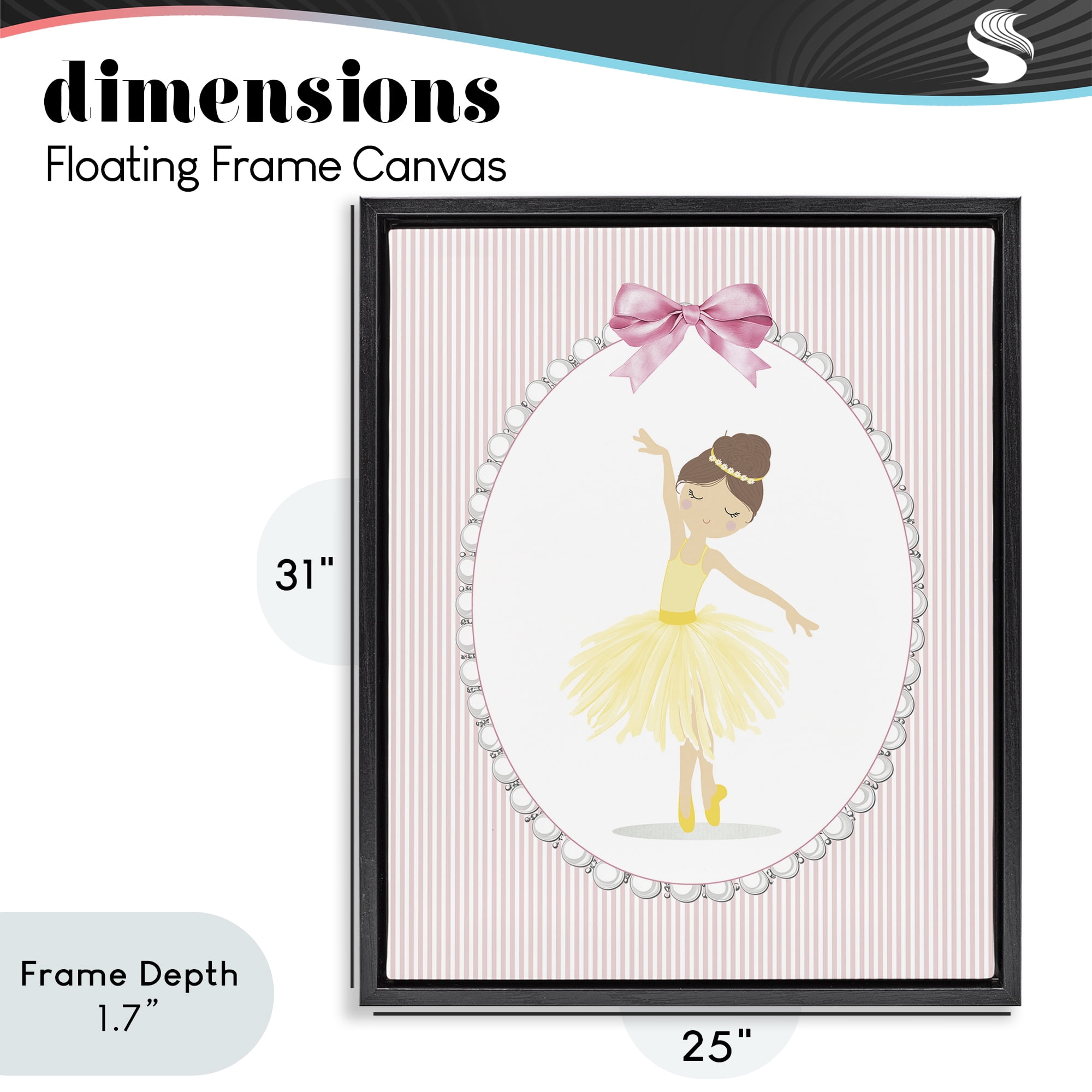 Stupell Industries Dainty Dance on Stripes Black Framed Floater Canvas Wall Art, design by Christine Simpson Art