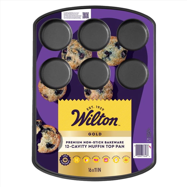 Molde para magdalenas Wilton Gold con 12 cavidades, tapa para magdalenas, 28 x 41 cm, acero