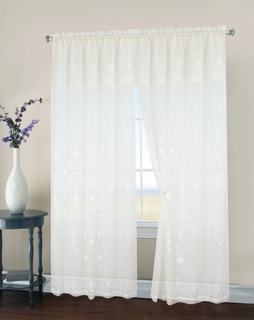 2 Pack, Regal Home Collections Malta Embroidery Sheer Curtain Panel
