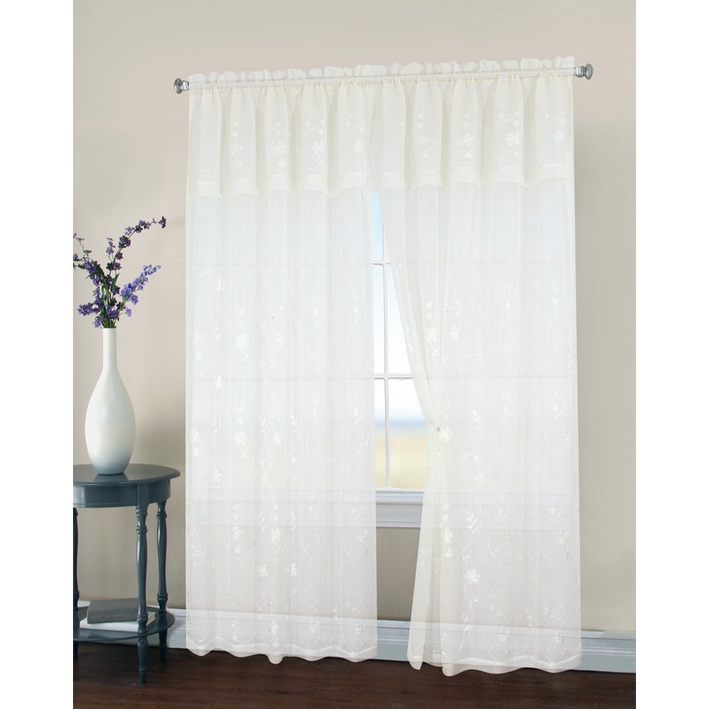 2 Pack, Regal Home Collections Malta Embroidery Sheer Curtain Panel