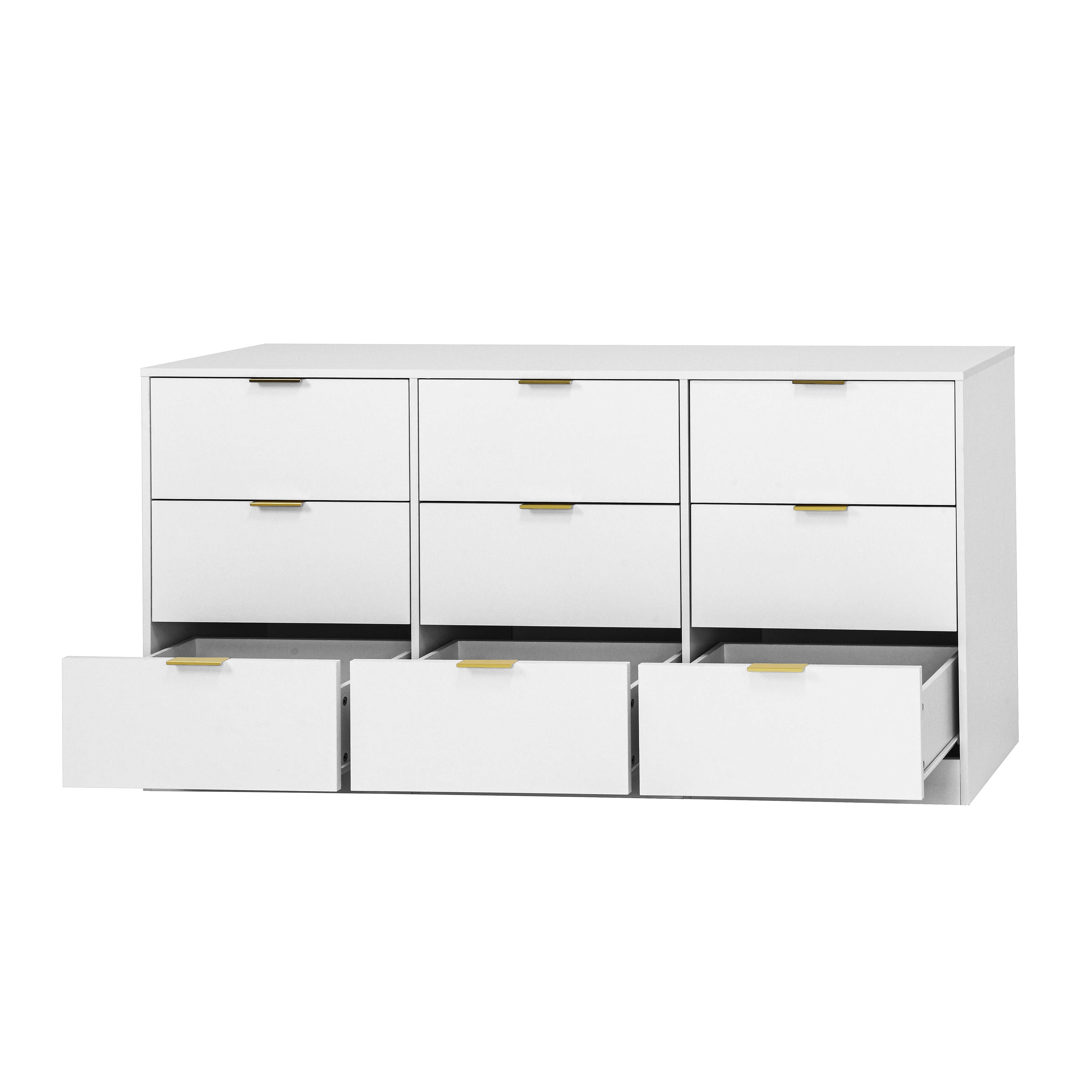 Mintazer 9 Drawers Dresser, 63" Large Deep Storage Chest of Drawers with Gold Metal Handles for Entryway Bedroom Living Room Hallway, White