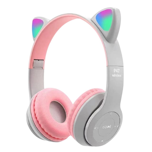 Gaming Headset Cat Ear Over-Ear Auriculares Stereo Bass para teléfono PC gris Hugtrwg Para estrenar