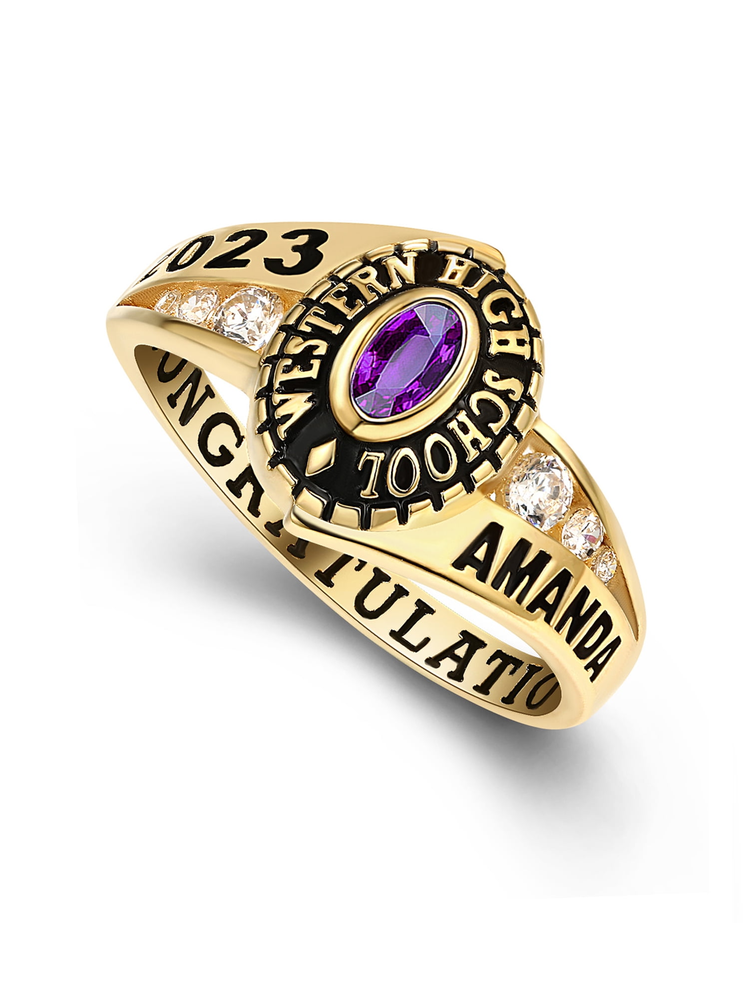 Mementos PJM Custom Women's Class Rings Sterling Silver for High School or College-Gold Plated