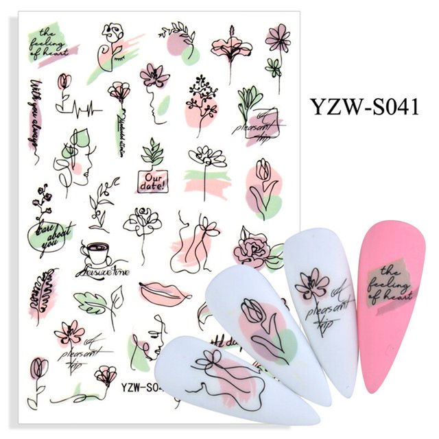 Nuevos 21 estilos, varios patrones, pegatinas para uñas, diseño de cara Simple, flor, hoja, manicura geométrica, deslizador, calcomanía de agua, decoración Gao Jinjia LED