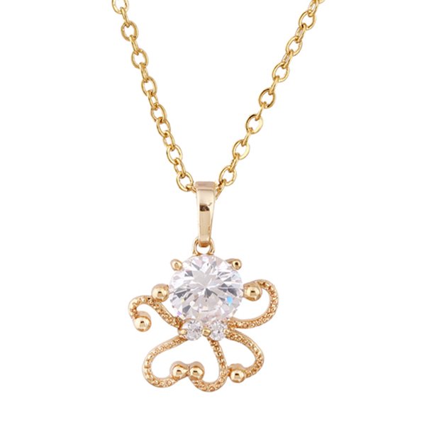 Collar de cristal para mujer con colgante de pulpo y diamantes de imitación multifacéticos (dorado)
