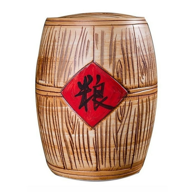 Contenedor de arroz de cerámica grande, dispensador de granos de cilindro de arroz de cerámica con tapa for el hogar de la cocina