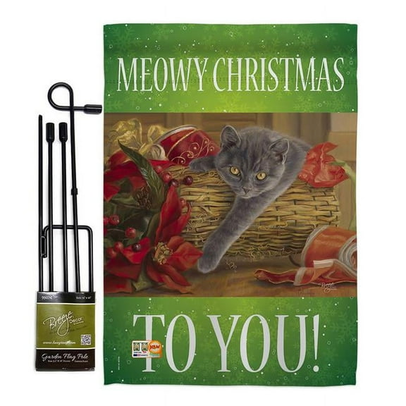 Breeze Decor BD-XM-GS-114098-IP-BO-D-US12-AL 13 x 18.5 in. Trouble Winter Christmas Impressions Decorative Vertical Double Sided Garden Flag Set with Banner Pole