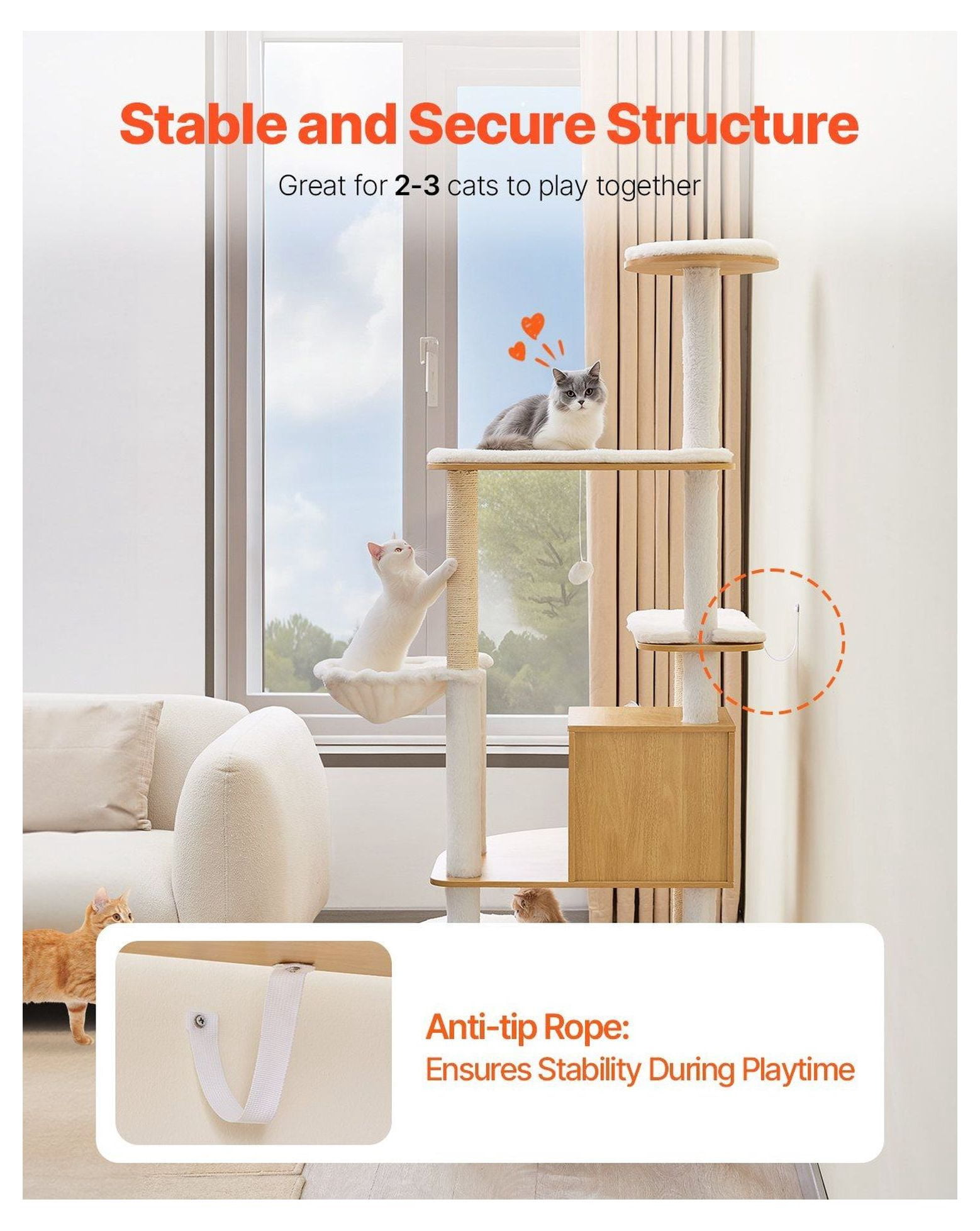 Large Cat Tree 68.9" Tall Cat Tower Condo - Multi-Level Indoor Cat House with Sisal Scratching Posts, Hammock & Litter Box