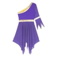 thumbnail image 6 of Alvivi Women's Irregular Liturgical Praise Worship Dance Dress One Shoulder Sequin Trim Tunic Purple S, 6 of 7