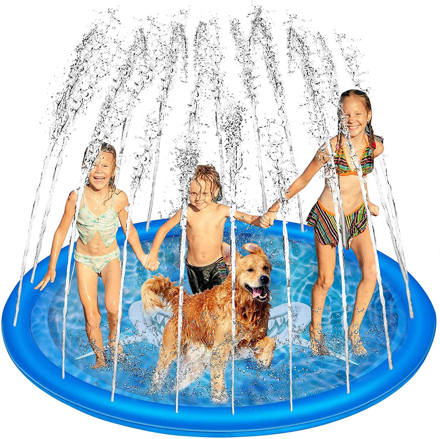 屋外用ウォータースプラッシュパッド、67インチの大型高耐久スプリンクラーパッド、犬用夏用水のおもちゃ、スプラッシュパッドプール、家 並行輸入品 : ディンプルスプラッシュパッド - 67インチ Lサイズ