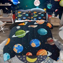 jejeloiu Galaxy Planet Bedding Comforter Set,Colorful Stars Dots Twin Comforter Sets,Universe Theme Bedding Set For Boys Teens,Microfiber Bedroom Decor Reversible,2-Piece
