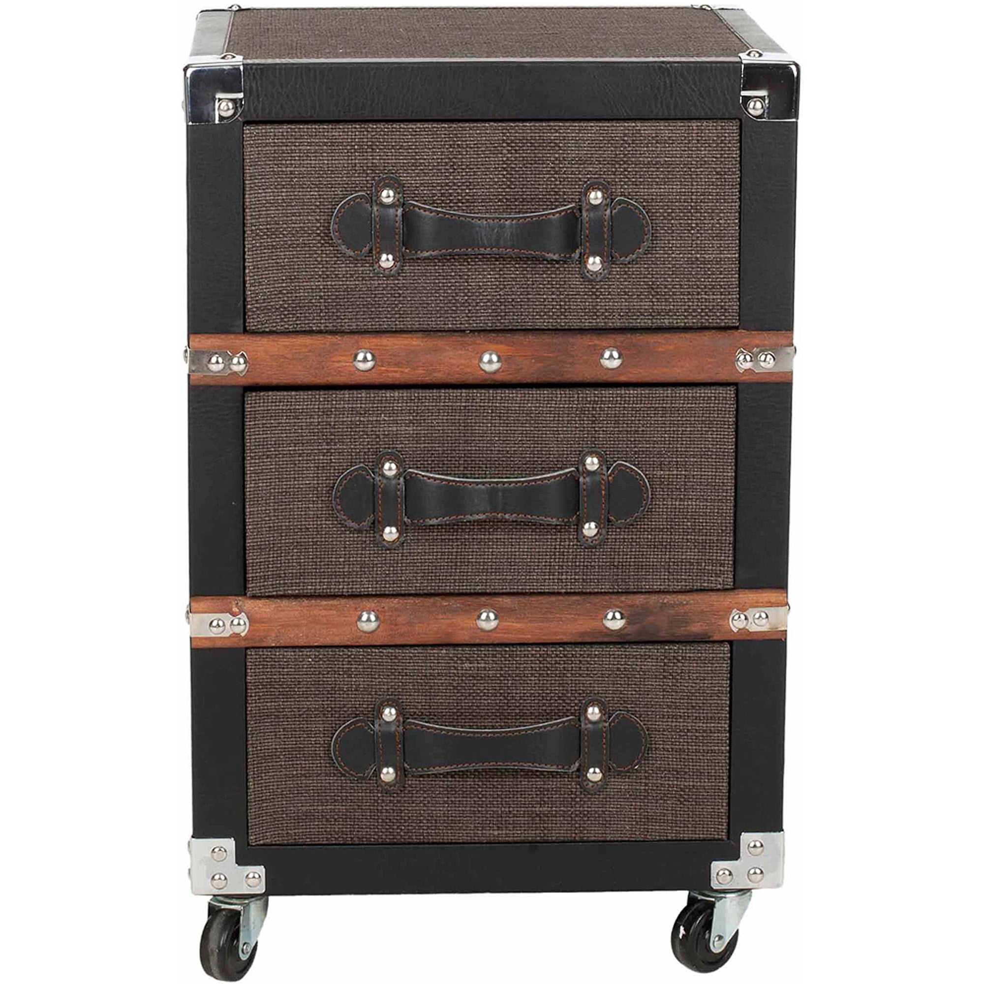 Safavieh Lewis 3-Drawer Rolling Chest, Black/Brown/Silver