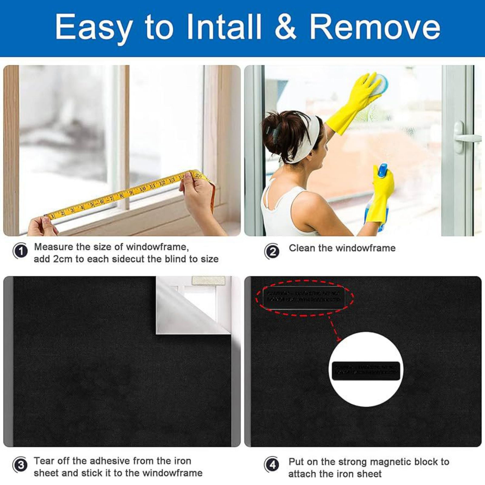 Blackout Blind Magnetic Window Cover,No Drill, Cut Any Size/Shape,Portable Black Out Shades Curtains for Nursery Bedroom, Rv, Media Room, 1 Panel